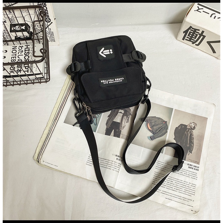 Túi vải mini tote canvas đeo chéo năng động cá tính phong cách Harajuku Nhật Bản dành cho nam nữ