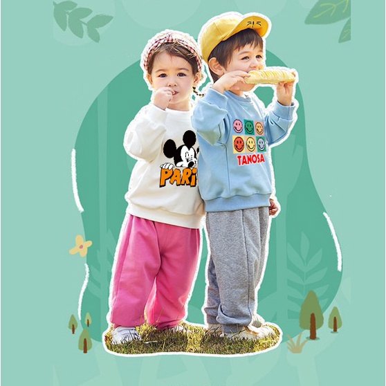 Áo Sweater Dài Tay Nỉ da cá Họa Tiết Hoạt Hình Theo Phong Cách Thu Đông Hàn Quốc Dành Cho Bé Gái Bé Trai