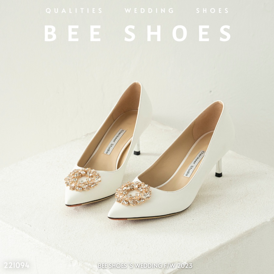 BEESHOES - GIÀY CAO GÓT NỮ MŨI NHỌN - GIÀY CAO GÓT NỮ GÓT NHỌN CAO 5 PHÂN SẴN MÀU TRẮNG 221094