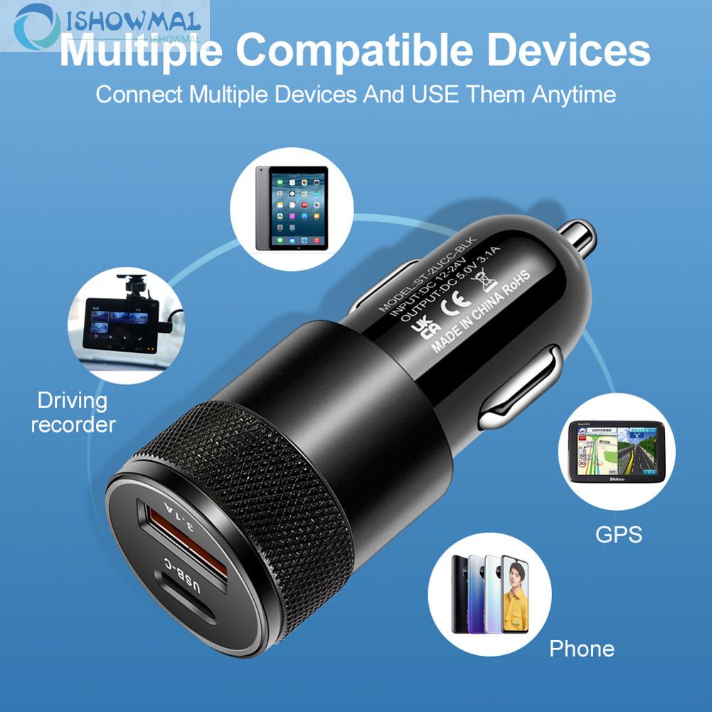 Bộ Sạc Điện Thoại Nhanh 66W USB 3.0 Type C Cho Xe Hơi