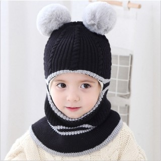 Mũ len cho bé trai gái mùa đông RYSA nón len trùm đầu kèm khăn quàng cổ giữ ấm tốt