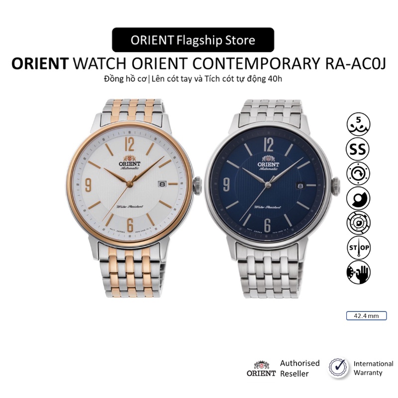 Đồng hồ nam Orient Watch Contemporary RA-AC0J máy lộ cơ automatic mặt kính cường lực dây thép đeo tay chính hãng