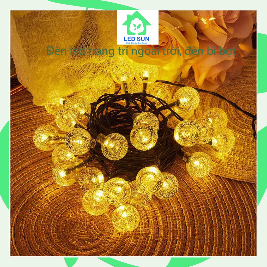 Dây Đèn Led Trang Trí Ngoài Trời 10m 100 Bóng Mini Bóng Hình Tròn Năng Lượng Mặt Trời Màu Vàng Ấm Ledsun