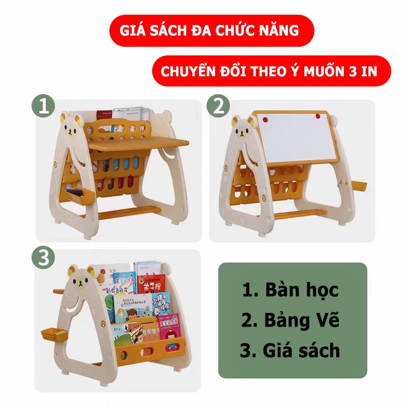 Bàn học cho bé kiêm bảng vẽ và giá sách cao cấp bảo hành 12 tháng