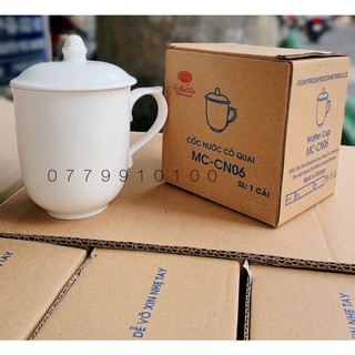 Ly sứ có nắp trắng / viền vàng Việt Nam