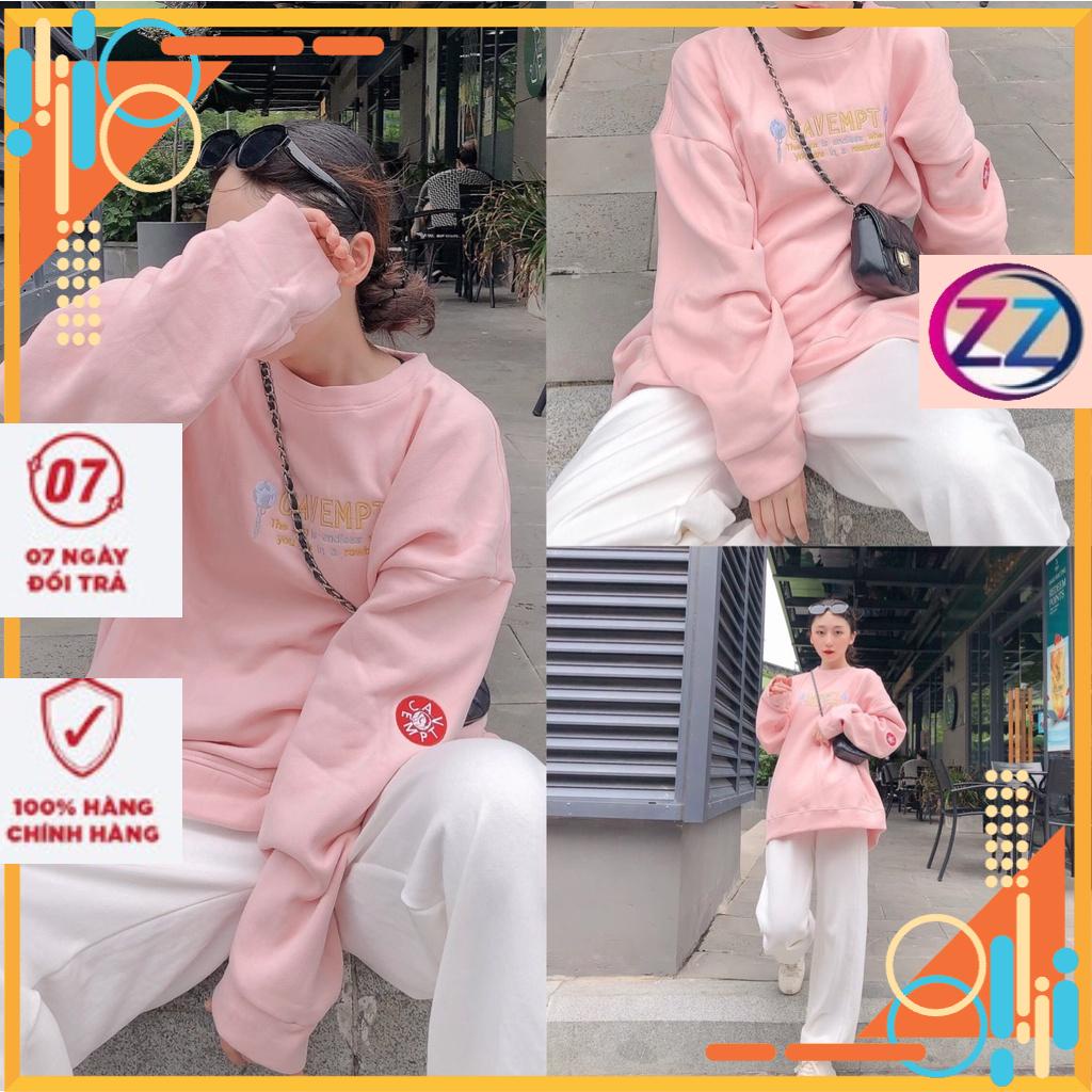 Áo sweater - Áo nỉ bông ngoại tay phồng hình thêu CAVEMPT dễ thương Ulzzang Unisex Vuasivuare