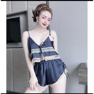 Đồ bộ ngủ sexy lụa satin cao cấp <63kg, bộ ngủ nữ 2 dây
