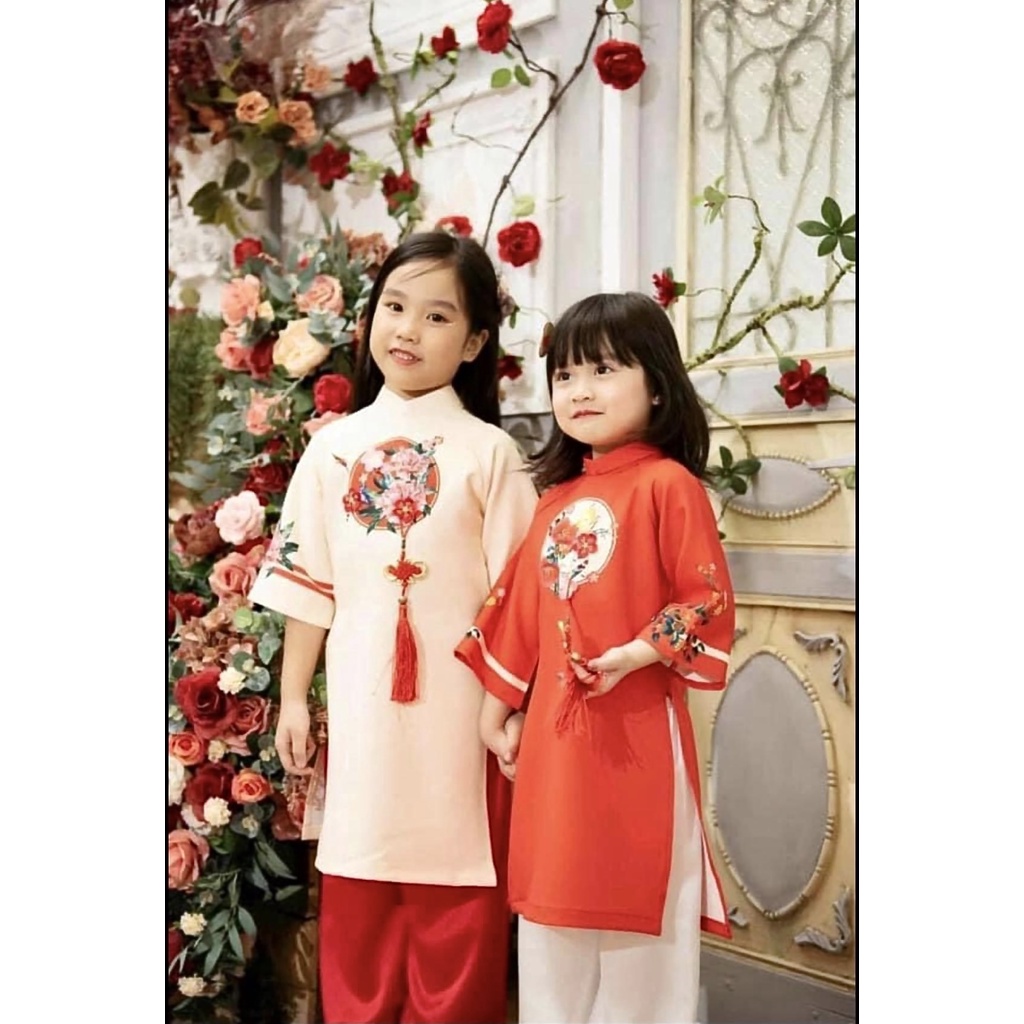 Áo dài cách tân đỏ dành cho mẹ và bé hàng VN cao cấp