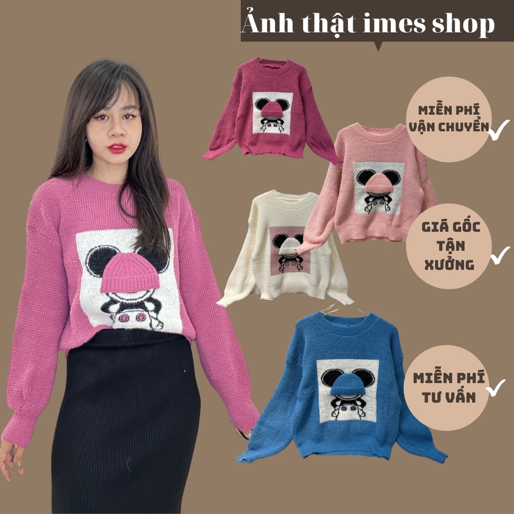 Áo len lông thỏ hình chú chuột đội nón phong cách trẻ trung hiện đại 0626 1824 imes shop