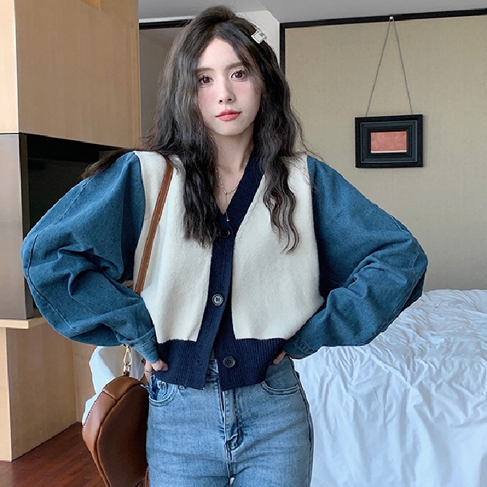 ZHELIHANGFEI Áo Cardigan Dệt Kim Tay Dài Cổ Chữ V Lưng Cao Kiểu Retro Pháp Dễ Phối Đồ