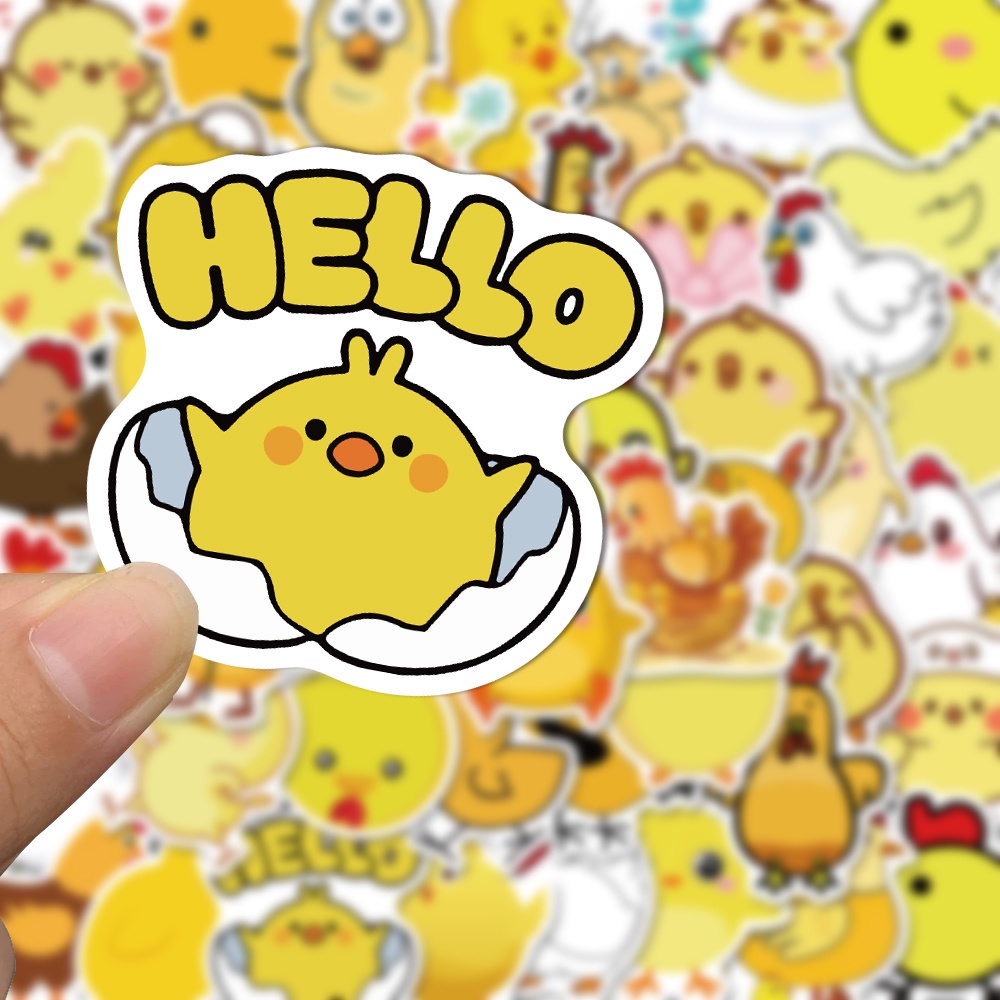 Combo 50 Sticker GÀ VÀNG DỄ THƯƠNG hình dán chống nước dán mũ bảo hiểm, laptop, vali, điện thoại