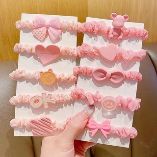 Set 5 chun buộc tóc gắn charm dễ thương -hồng