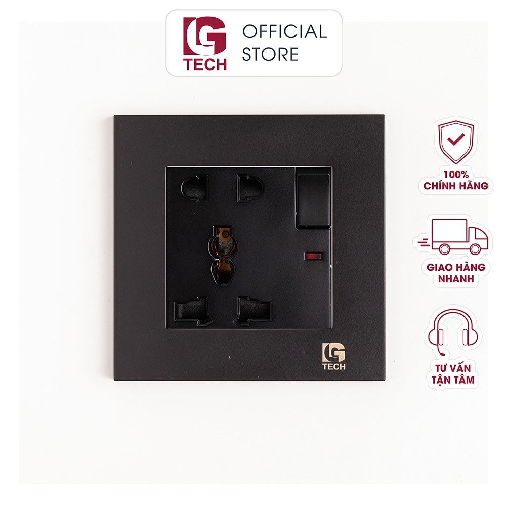 Ổ cắm điện 3 lỗ và 2 lỗ kèm công tắc an toàn viền trơn chuẩn vuông LGtech B20-0021