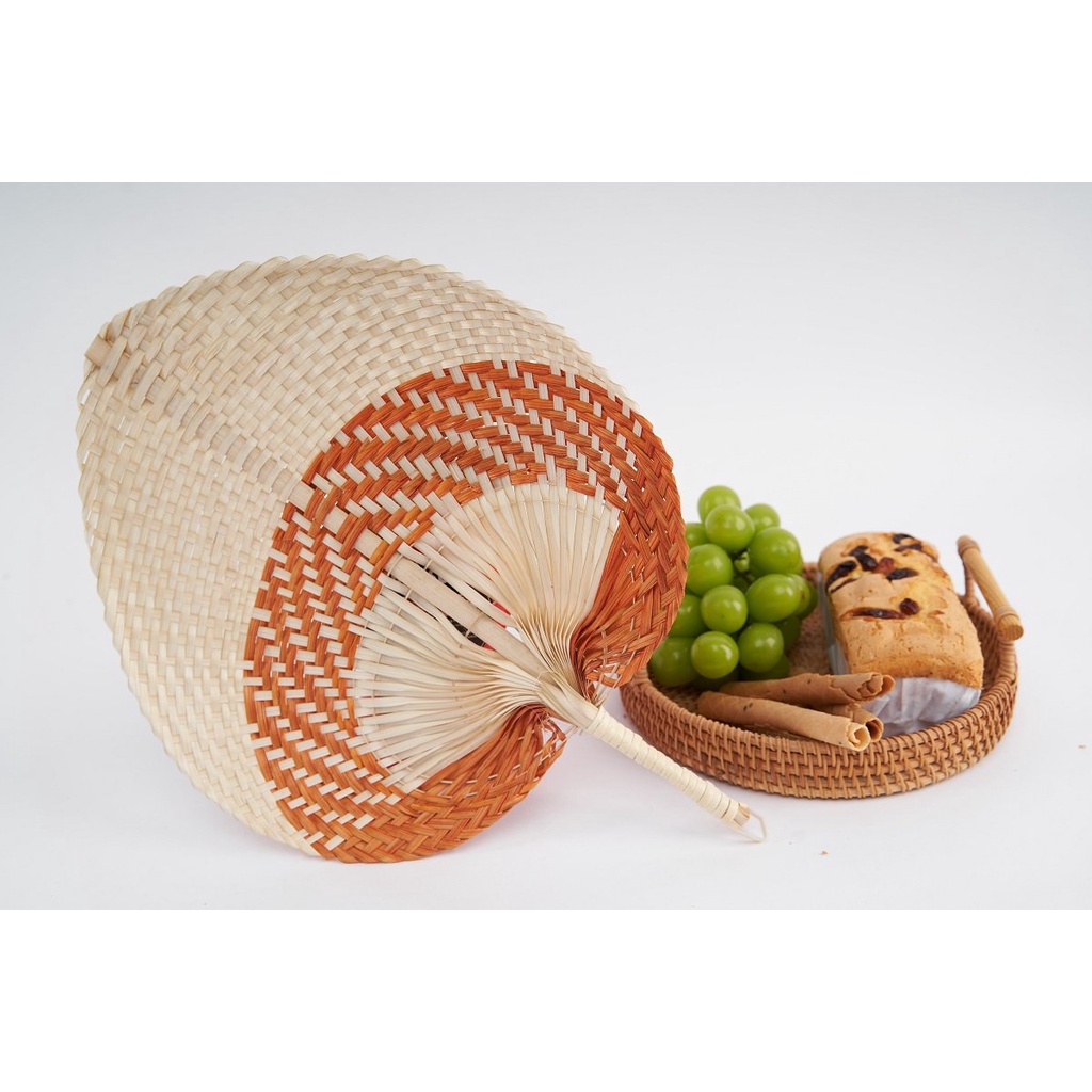Quạt lá đề mix màu cam, tự nhiên 3 size 20, 30, 35 cm