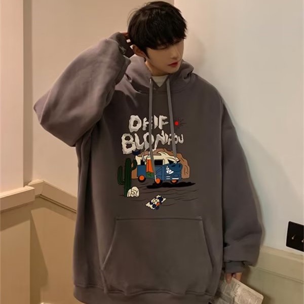 Áo hoodie Tay Dài Dáng Rộng In Chữ Tiếng Anh Đơn Giản Phong Cách Hàn Quốc Cho Nam