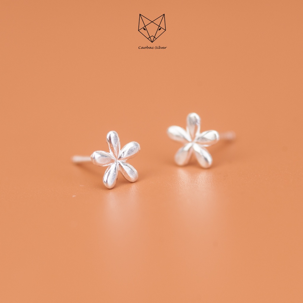 Khuyên Tai Bạc Ta Nữ CaoBac Silver Hình Hoa Năm Cánh Tròn Trơn Không Đính Đá Dễ Thương Xinh Xắn Dành Cho Bạn Nữ