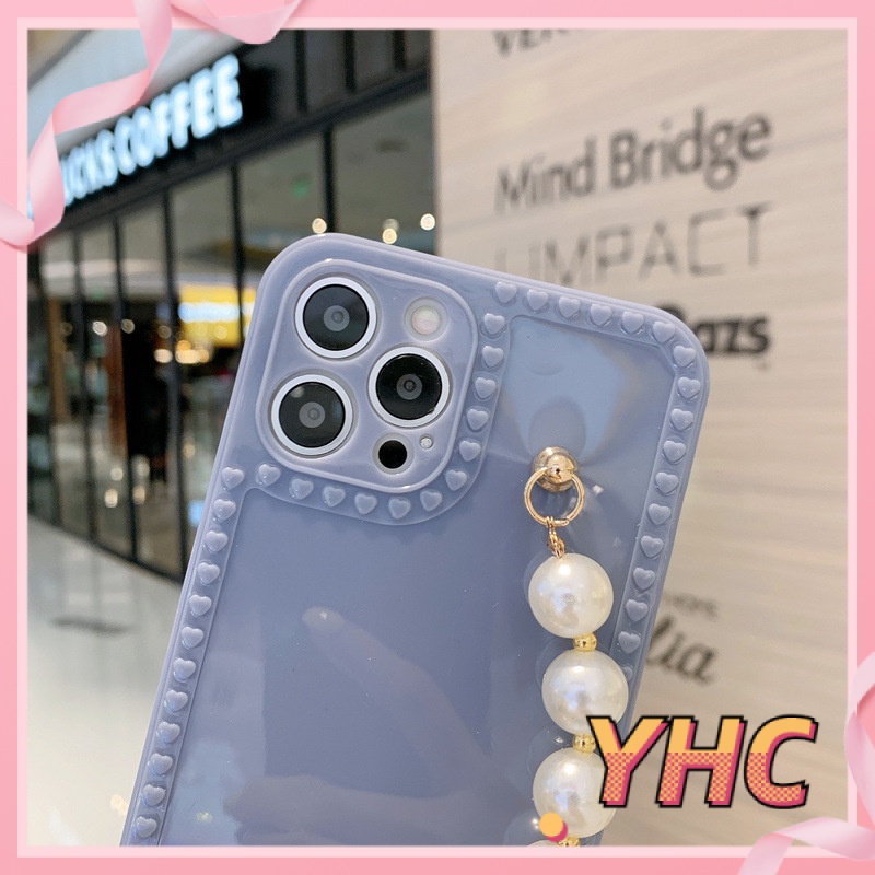 Ốp Điện Thoại TPU Màu Trơn Có Dây Đeo Chuỗi Hạt Cho iPhone 6s 6splus 7 7plus 8 8plus X XS XSMAX 11 12 Pro Max Plus Promax-020