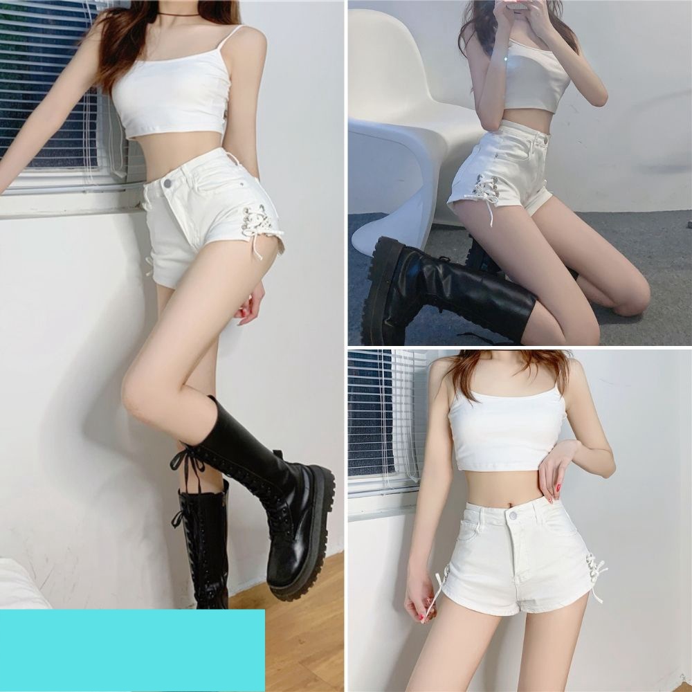 Quần đùi nữ, quần nữ jeans đen xỏ dây sexy size S M L SKUQ-28C 1990clother