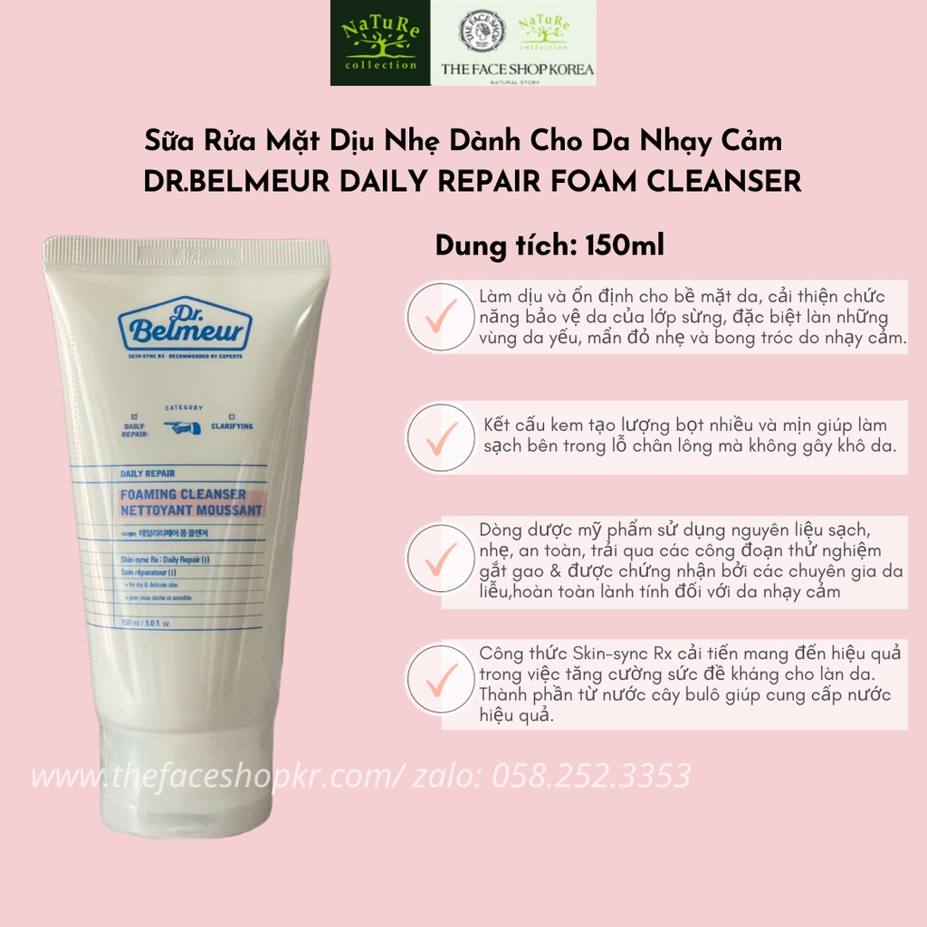 Sữa rửa mặt dịu nhẹ THEFACESHOP DR.BELMEUR DAILY REPAIR FOAM CLEANSER 150ml