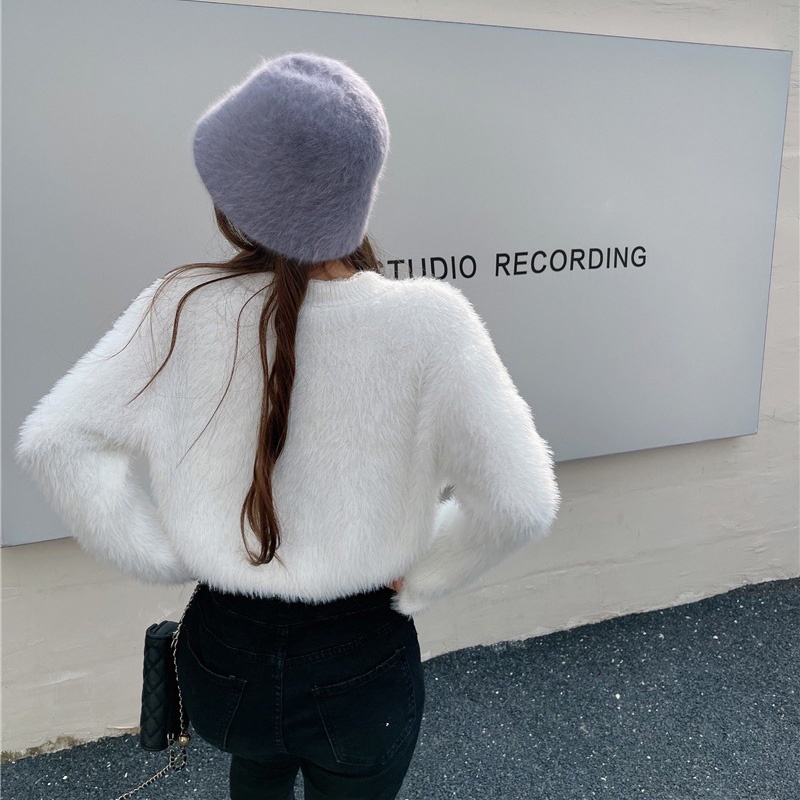 IELGYÁo sweater Lông Cừu Cổ Tròn Dáng Ôm Thời Trang Cho Nữ