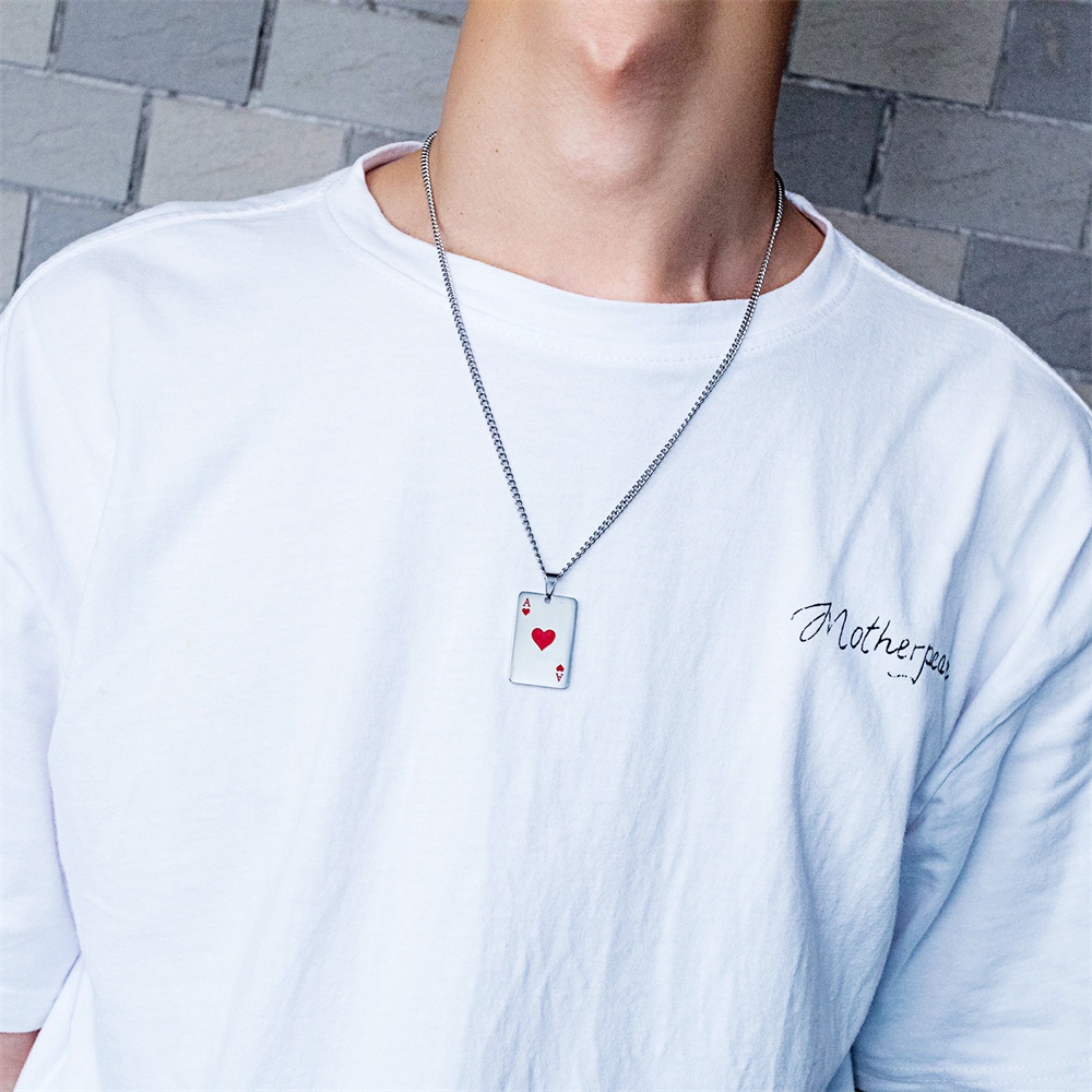 Vòng cổ Mặt Thẻ Bài Poker May Mắn Phong Cách Punk Hip Hop Cho Cặp Đôi