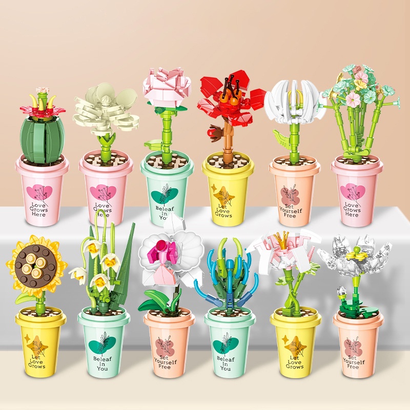 Đồ Chơi Lắp Ráp Chậu Cây Mini Trang Trí Bàn Làm Việc