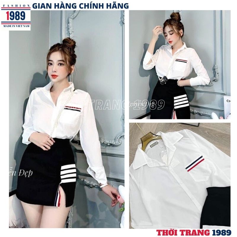 Áo sơ mi nữ -dài tay kẻ túi kiểu dáng hàn quốc ulzzang ,áo sơ mi học sinh ,công sở ,chất thun mát-PHƯƠNG 1989
