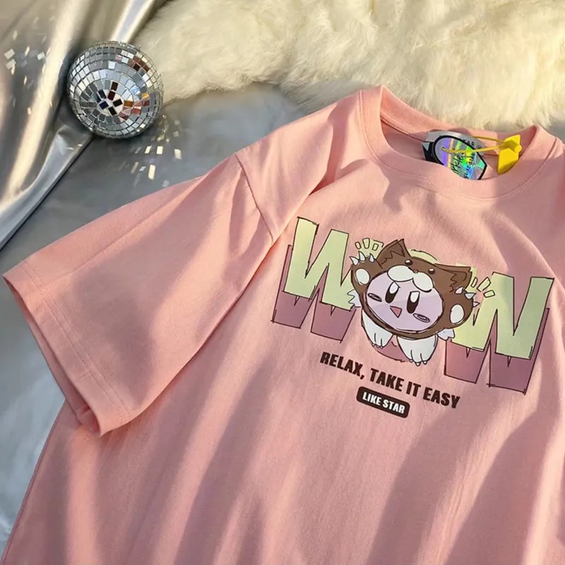 Áo Thun Tay Ngắn Dáng Rộng Mềm Mại In Họa Tiết Hoạt Hình Phong Cách Harajuku Nhật Bản Thời Trang Mùa Hè Cho Nữ