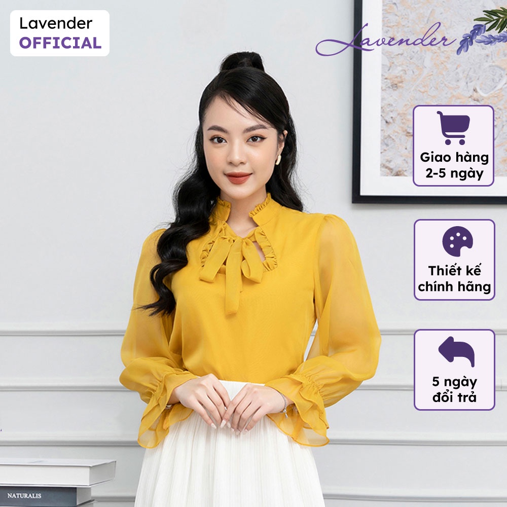 Áo sơ mi công sở nữ vàng LAVENDER cổ nơ tay dài cao cấp A2427