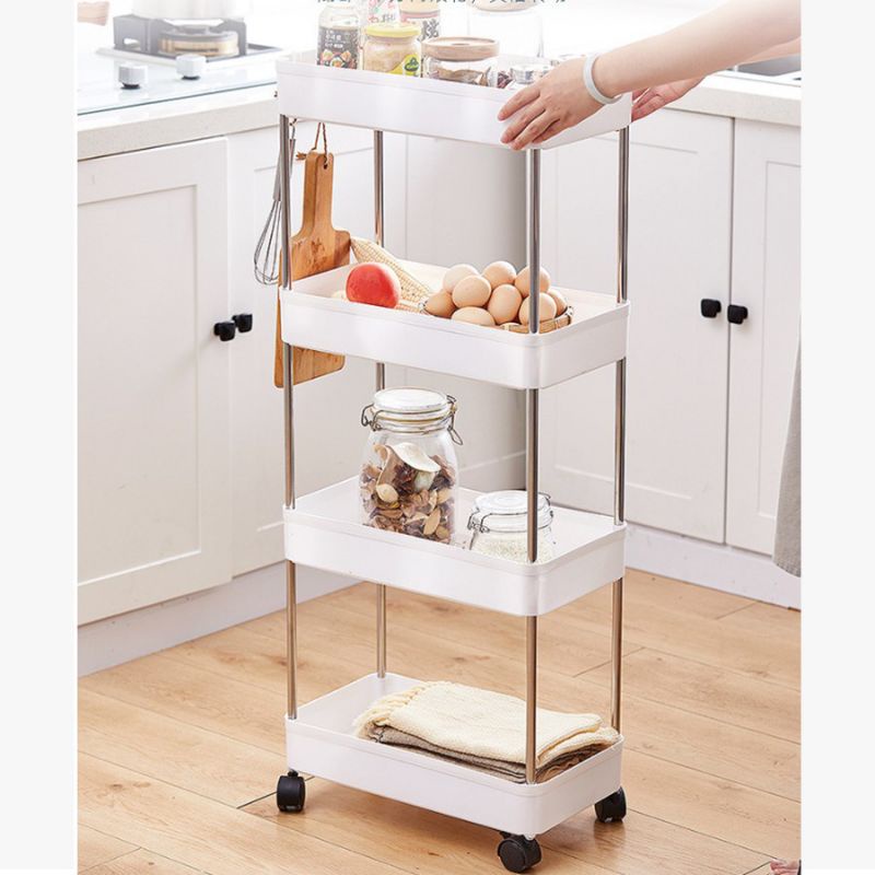 kệ để đồ đa năng, kệ 4 tầng có bánh xe để đồ nhà bếp, nhà tắm gọn gàng tiện lợi