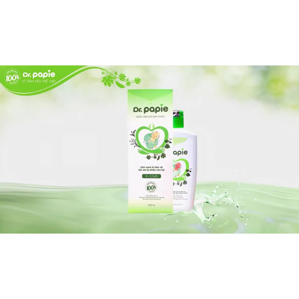 Sữa tắm cho bé, Nước Tắm Gội Thảo Dược Cho Bé Dr Papie CHAI 230ML Thành Phần Tự Nhiên Hàng Chính Hãng-KHOAIBABY