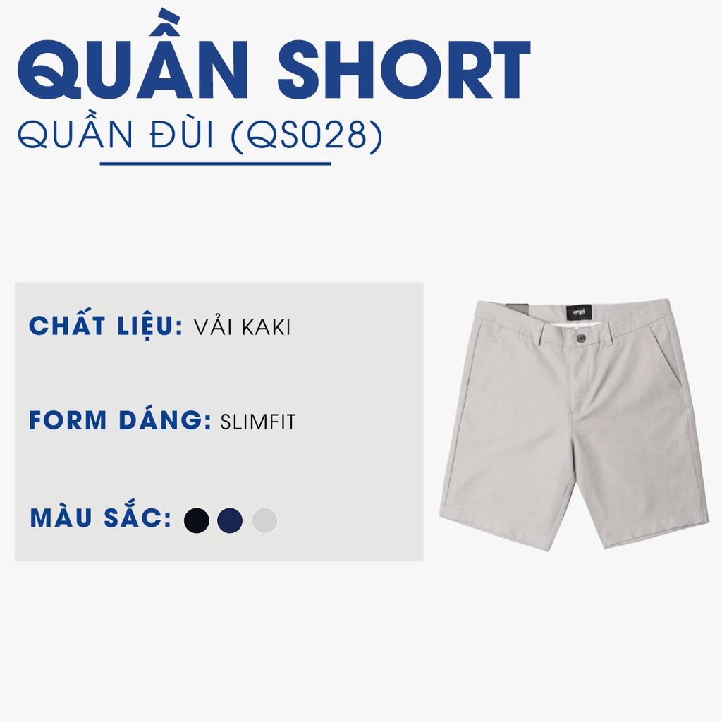 Quần Short Nam Trơn Slimfit 4MEN QS028 nút basic, đùi nam vải kaki mềm mại, chống nhăn, thoáng mát, trẻ trung