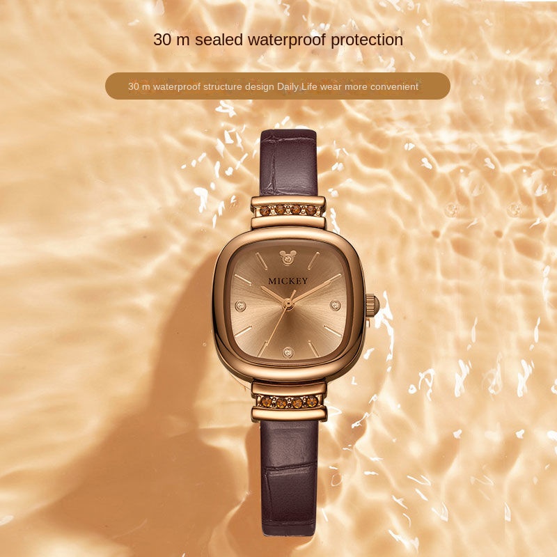 Đồng Hồ Đeo Tay Mặt Vuông In Hình Chuột Mickey Kết Cấu Mặt Trời Disney Dễ Thương Thanh Lịch Làm Quà Tặng Cho Bạn