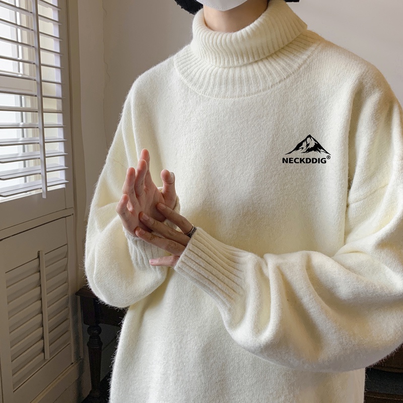 Áo sweater IFNICEFUTURE dệt kim dày cổ lọ phong cách Hong Kong thời trang giản dị cho nam