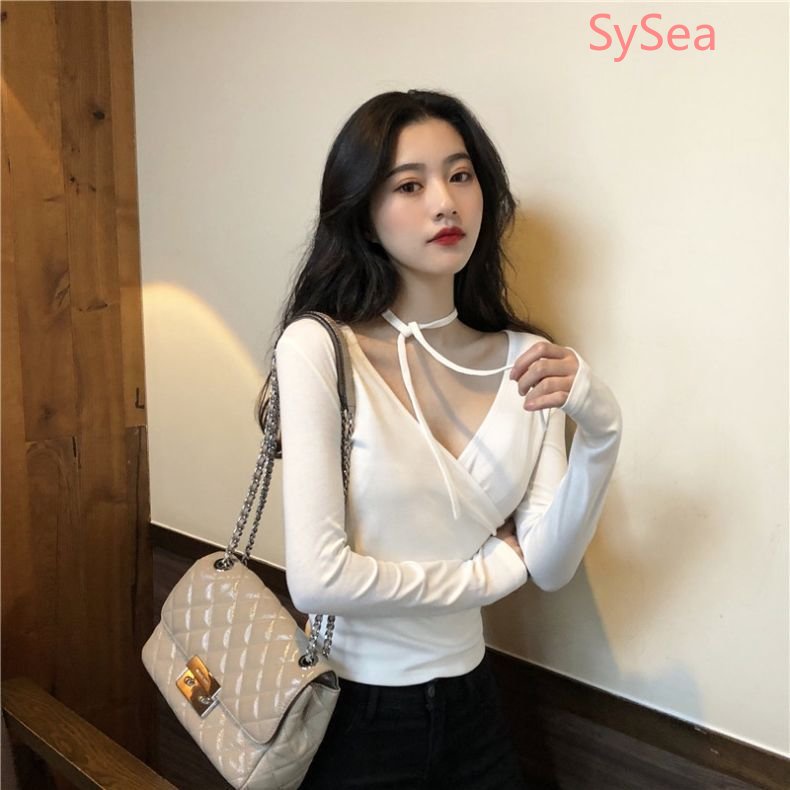 Áo Kiểu Tay Dài Cổ Chữ V Form Ôm Phong Cách Quyến Rũ