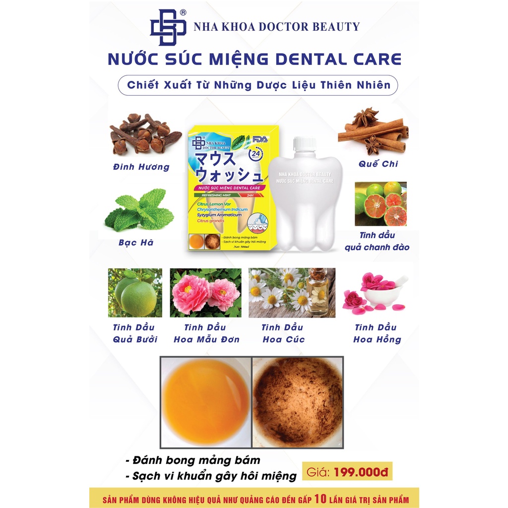 Nước súc miệng DENTAL CARE, thơm miệng, trắng răng, không còn hôi miệng + tặng Kem chống nắng Đông trùng hạ thảo