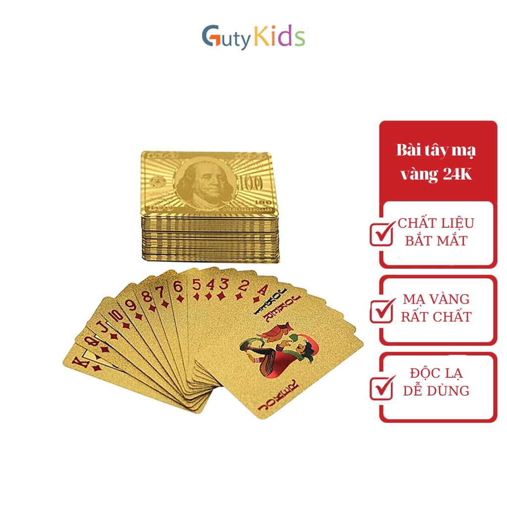 Bộ bài tây 52 lá mạ vàng 24k độc đáo cao cấp thiết kế chống cong vênh, không thấm nước Guty Kids