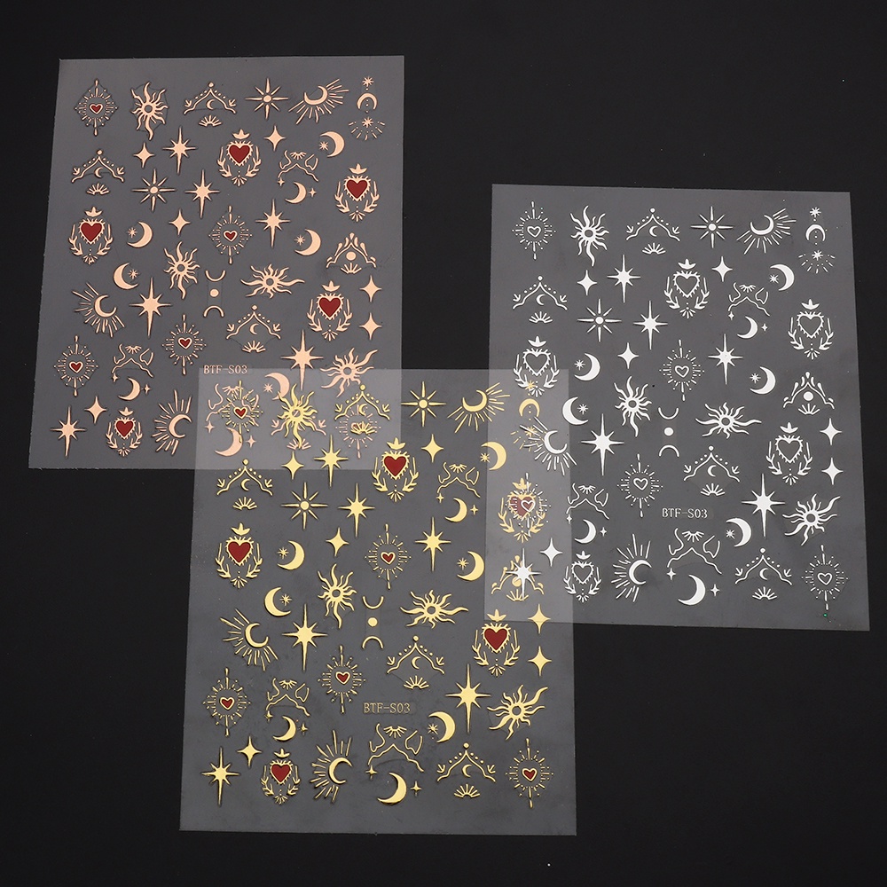 Miếng Dán Trang Trí Móng Tay 3D Hình Trái Tim / Bướm / Ngôi Sao / Mặt Trăng Màu Vàng Đồng