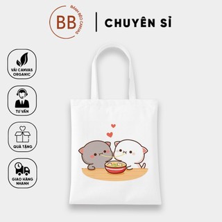 Túi Tote Vải Canvas Hình Cặp Đôi Mèo WICO Dễ Thương
