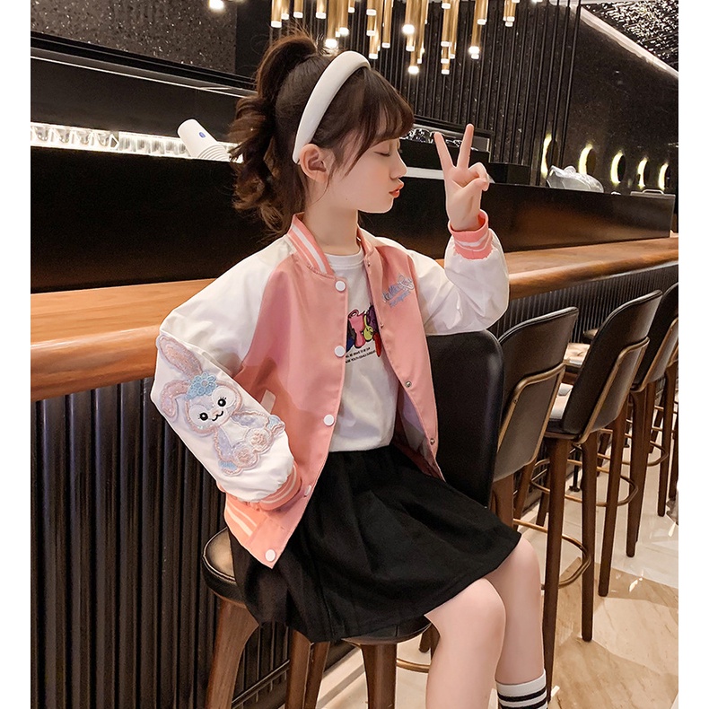 Áo Khoác Bomber Bé Gái Thêu Hình Thỏ/ Áo Khoác Bóng Chày Bé Gái/ Áo Bomber Bé Gái Giá Rẻ 2023/