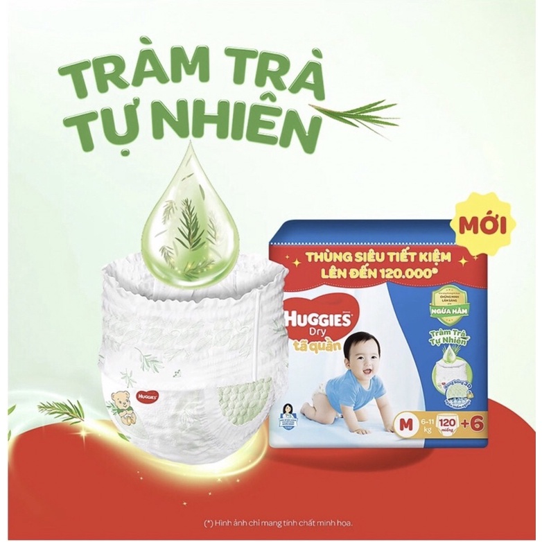(Cộng miếng) Thùng tã quần tràm trà Huggies size M126, L114, XL 96