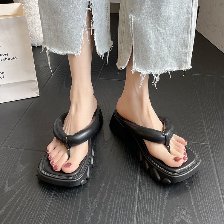 Dép xỏ ngón nữ mũi vuông đế dày cao 3-5cm da mềm phong cách Nhật Bản - Génial Shoes