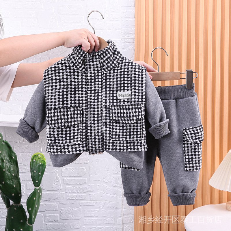 Áo Sweater Giả Lông Cừu Dày Dặn Thời Trang Thu Đông Cho Bé Trai 3 Món