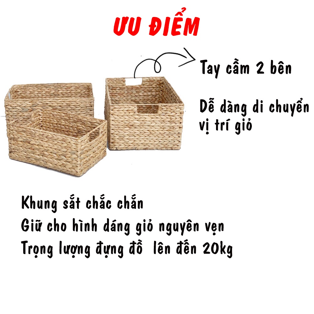 Khay sọt lục bình Tre Làng khung sắt có tay cầm chất liệu bèo tây chống mốc