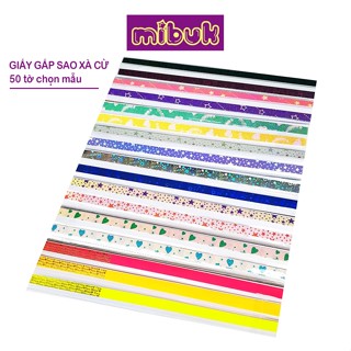 Giấy gấp sao lấp lánh xà cừ/họa tiết/dạ quang in chữ, 1 cuộn 50 giấy xếp sao đẹp