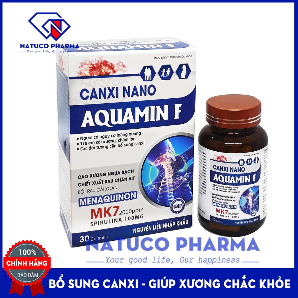 Viên Uống Bổ Sung Canxi Nano Aquamin F + Vitamin D3, Vitamin K2 Phát triển hệ xương, chắc khỏe xương, giảm loãng xương