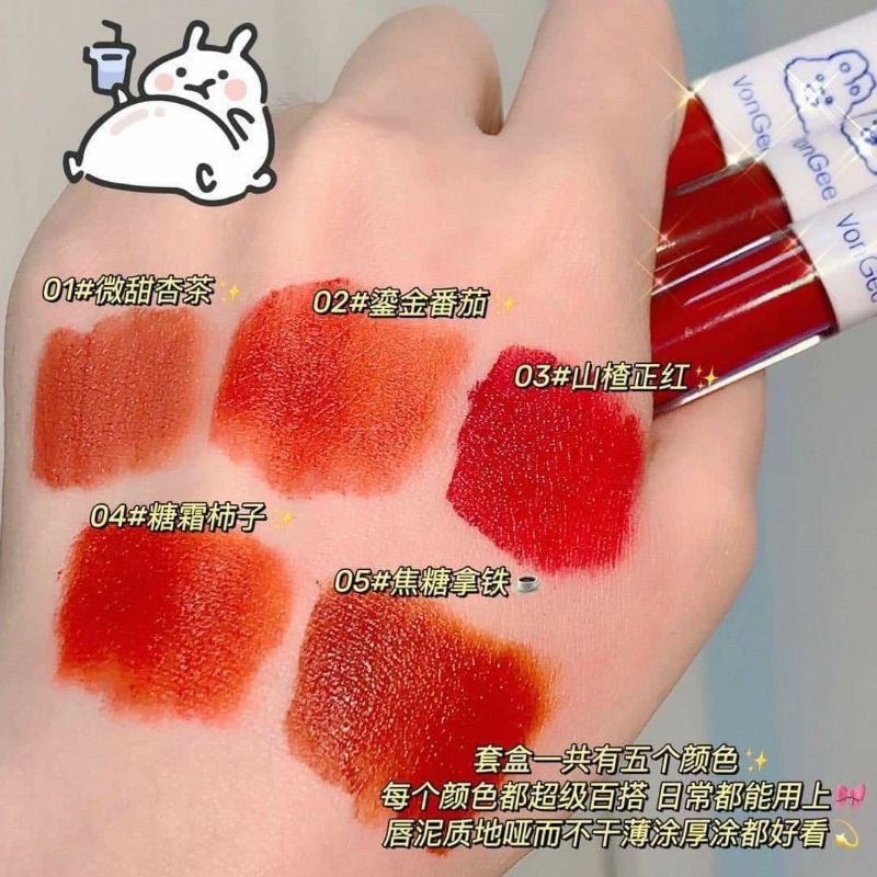 Set 5 Son Kem Lì Thỏ Trắng Vongee Creamy Harelip Puree