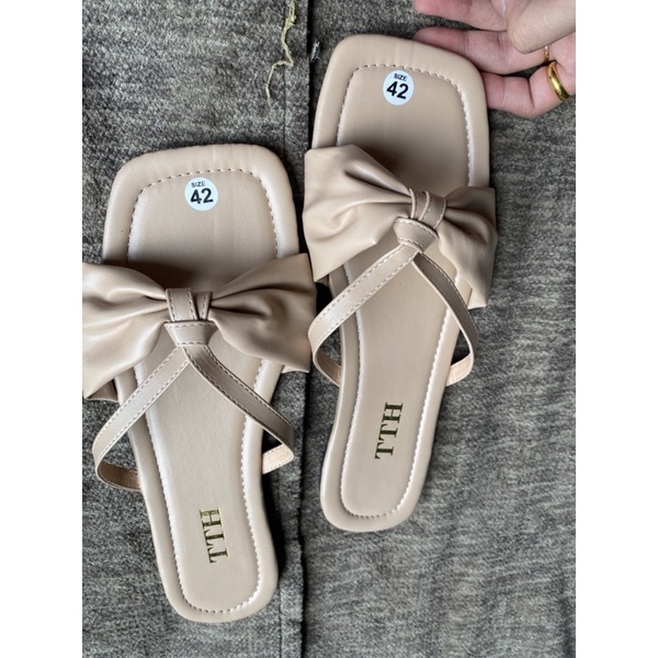 Dép nơ quai ngang nhiều màu chất da mang êm chân phong cách thời trang năng động bigsize - TORO_SHOES