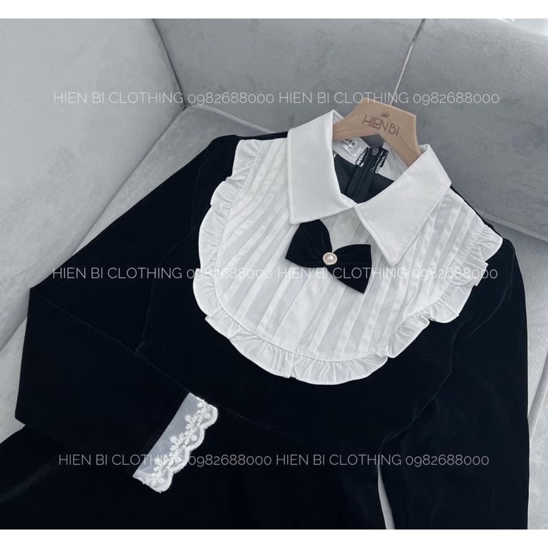 [ 𝐅𝐑𝐄𝐄 𝐒𝐇𝐈𝐏 ] Váy nhung tiểu thư nơ cổ siêu xinh Vải nhung cứng QC cao cấp, đuôi xoè rộng chuẩn mẫu,  khoá lưng dễ mặc