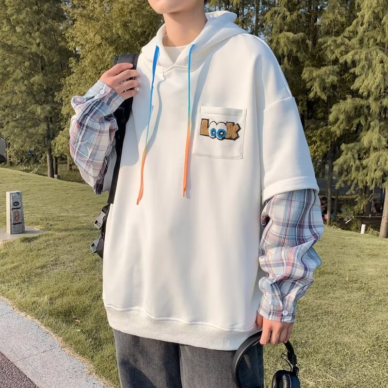 Áo hoodie Giả Hai Lớp Tay Dài Dáng Rộng Phong Cách Đường Phố Mỹ Thời Trang Thu Đông 2022 Cao Cấp Cho Nam